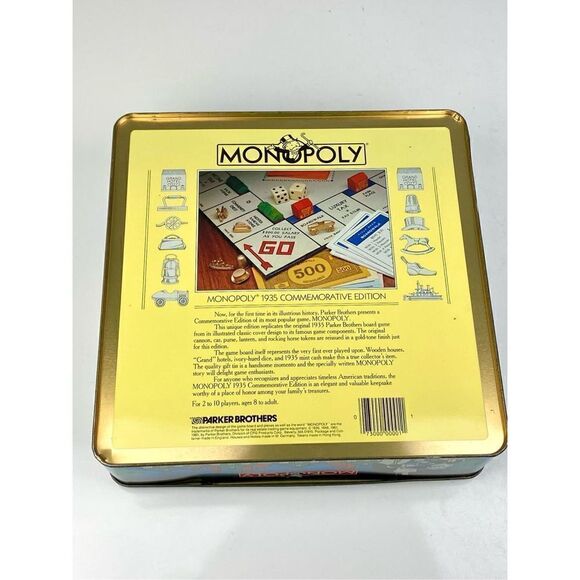 1985 Parker Brothers 1935 Commemorative Monopoly Edition Board Game in Tin Box Y - Picture 11 of 12